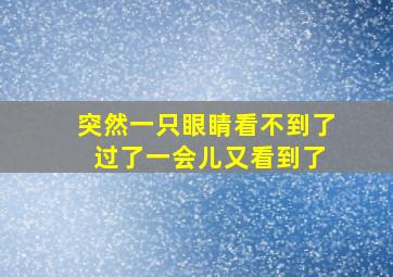 突然一只眼睛看不到了 过了一会儿又看到了